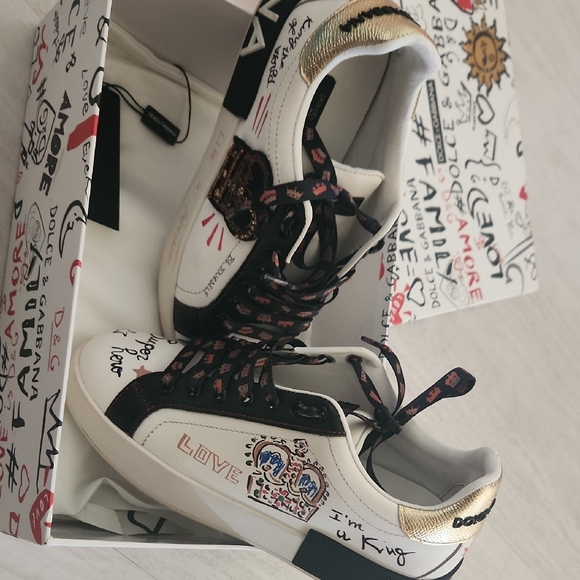 Dolce & Gabbana Shoes - Dolce & Gabbana Women's White 'Love' Low-Top Sneakers